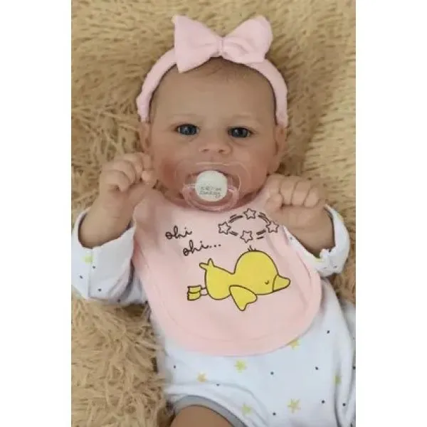 Boneca Bebê Reborn Corpo de Tecido 46cm Laço rosa - imagem 1