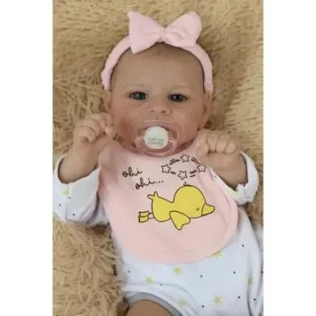 Boneca Bebê Reborn Corpo de Tecido 46cm Laço rosa - imagem 1